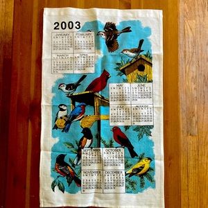 Vintage Colorful 2003 Bird calendar tea towel